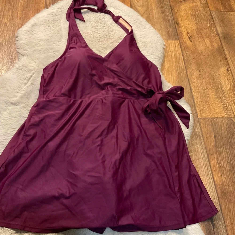 J. Cew Re-Imagined Swim Dress Size 8‎ Halter Onepiece Burgundy Wine Wrap Women's